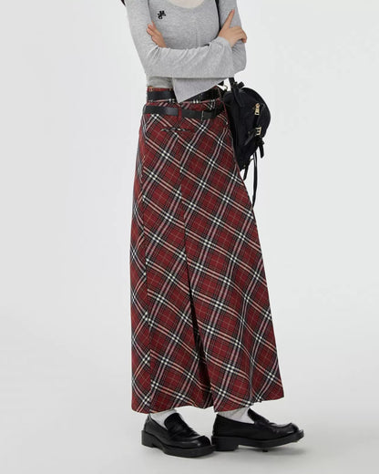 Red London Bridge Plaid Maxi Skirt