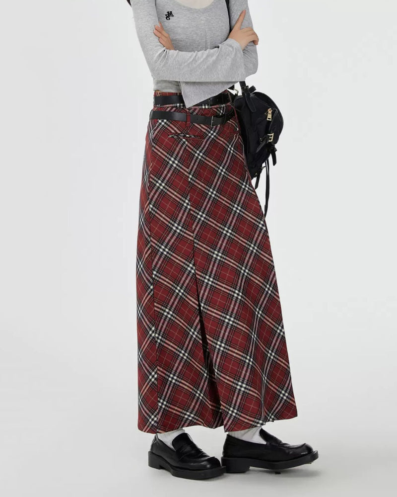Red London Bridge Plaid Maxi Skirt