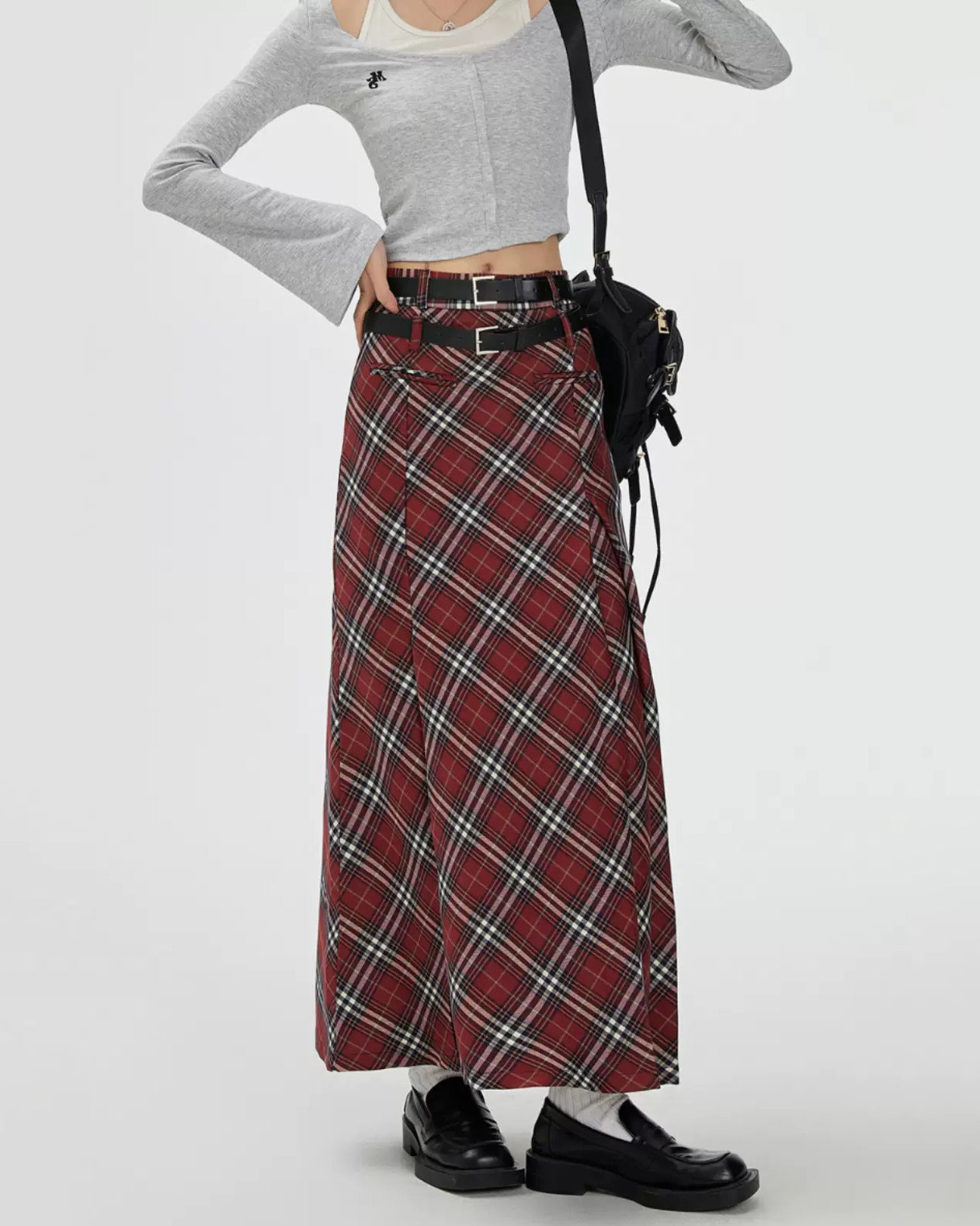 Red London Bridge Plaid Maxi Skirt