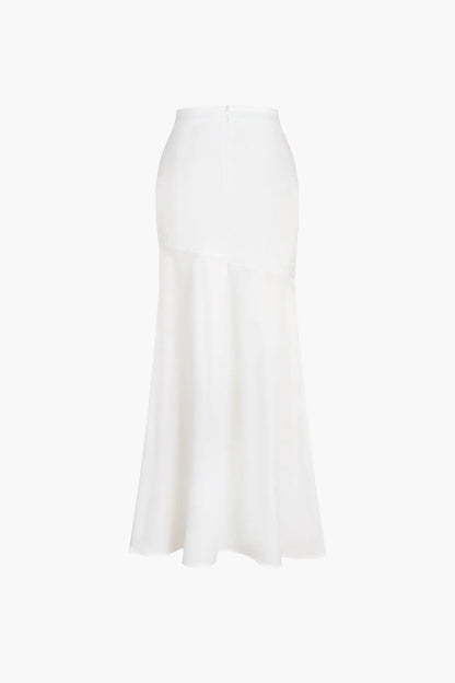 Tiaka White Satin Patchwork Split Maxi Skirt