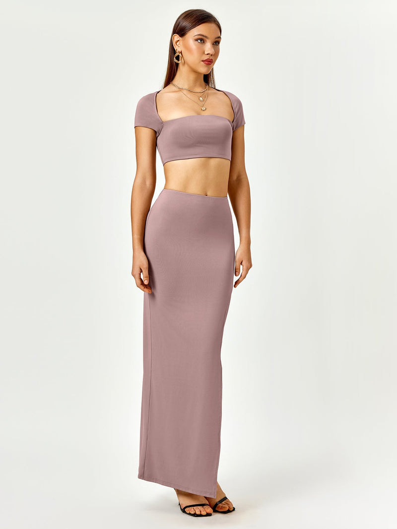 Tie Back Cut Out Crop Top&split Thigh Bodycon Skirt