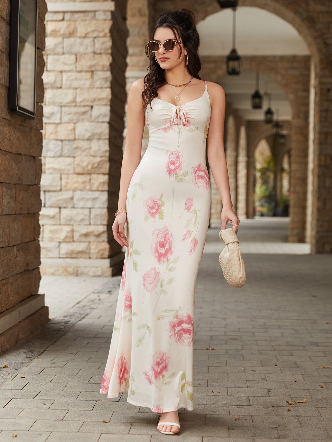 Tie Front Print Bodycon Cami Dress