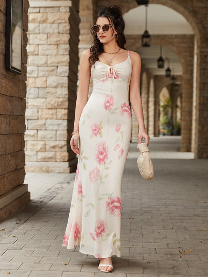Tie Front Print Bodycon Cami Dress
