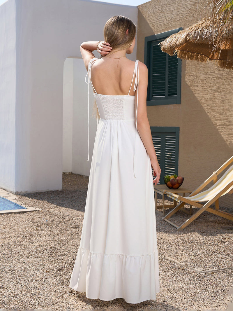 Tie Shoulder Ruched Bust Maxi Dress