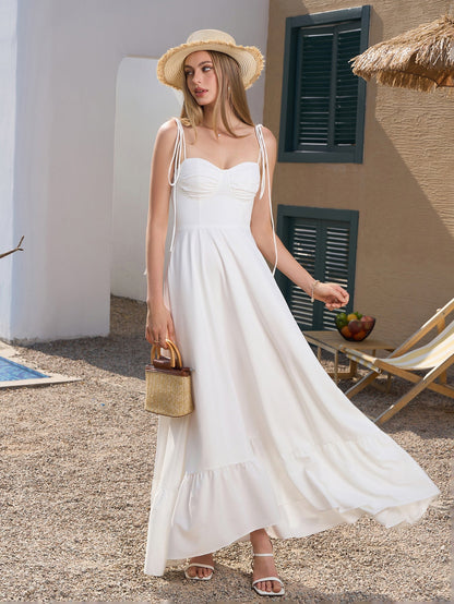 Tie Shoulder Ruched Bust Maxi Dress