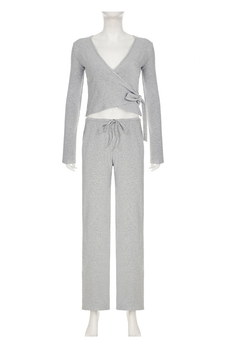 Tie-up Plush Lined Crop Top Pants Set