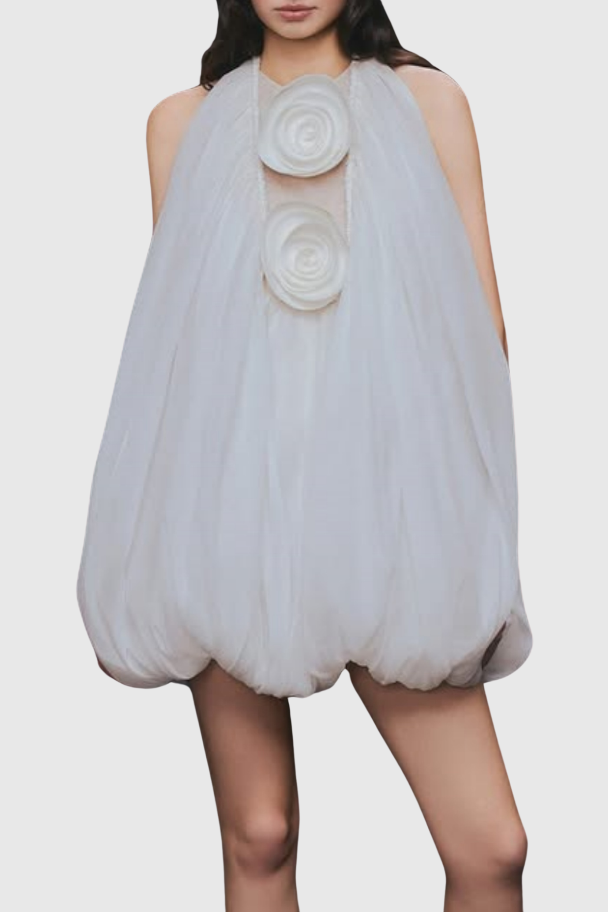 Tlora Applique Halter Puffy Mini Dress