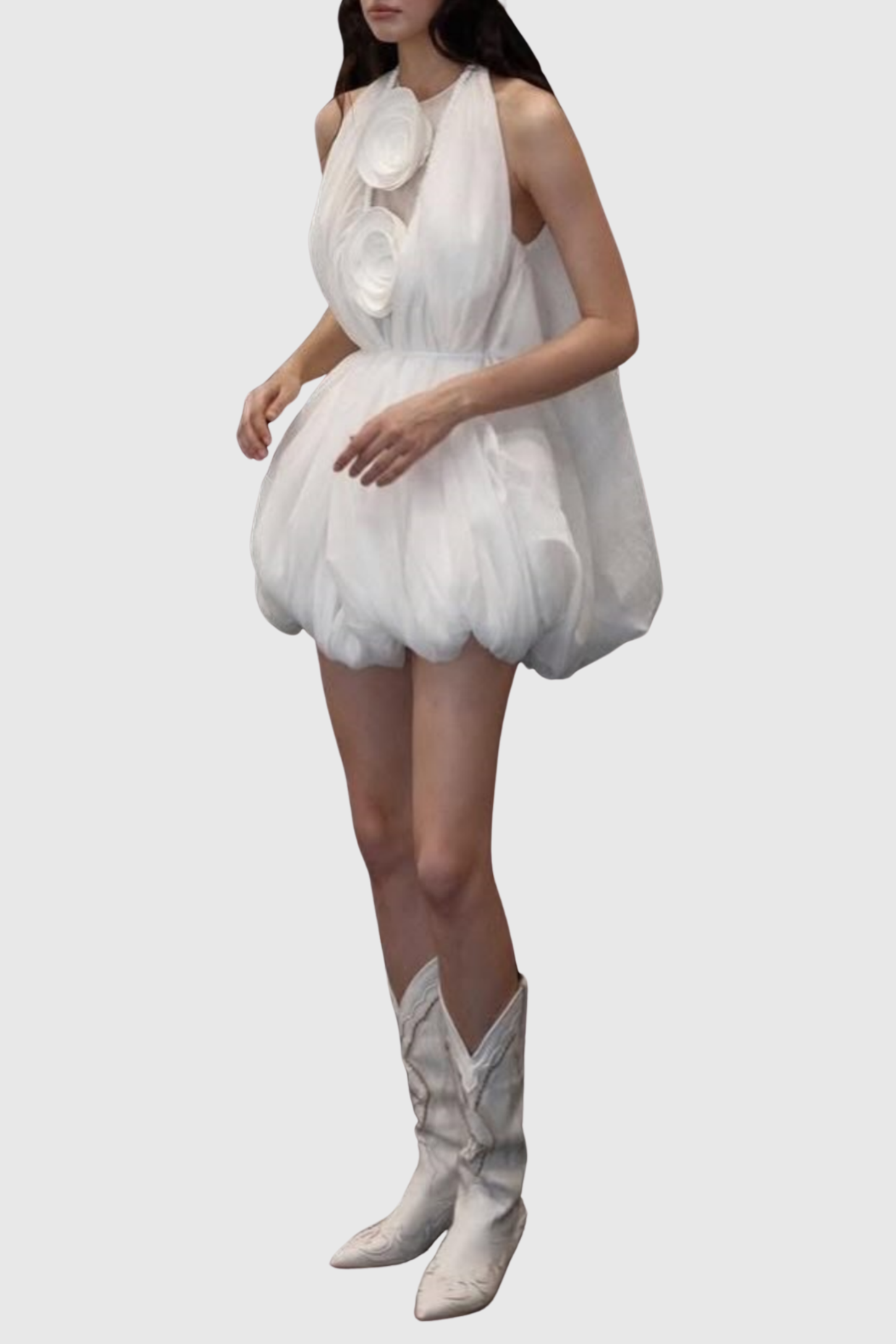 Tlora Applique Halter Puffy Mini Dress