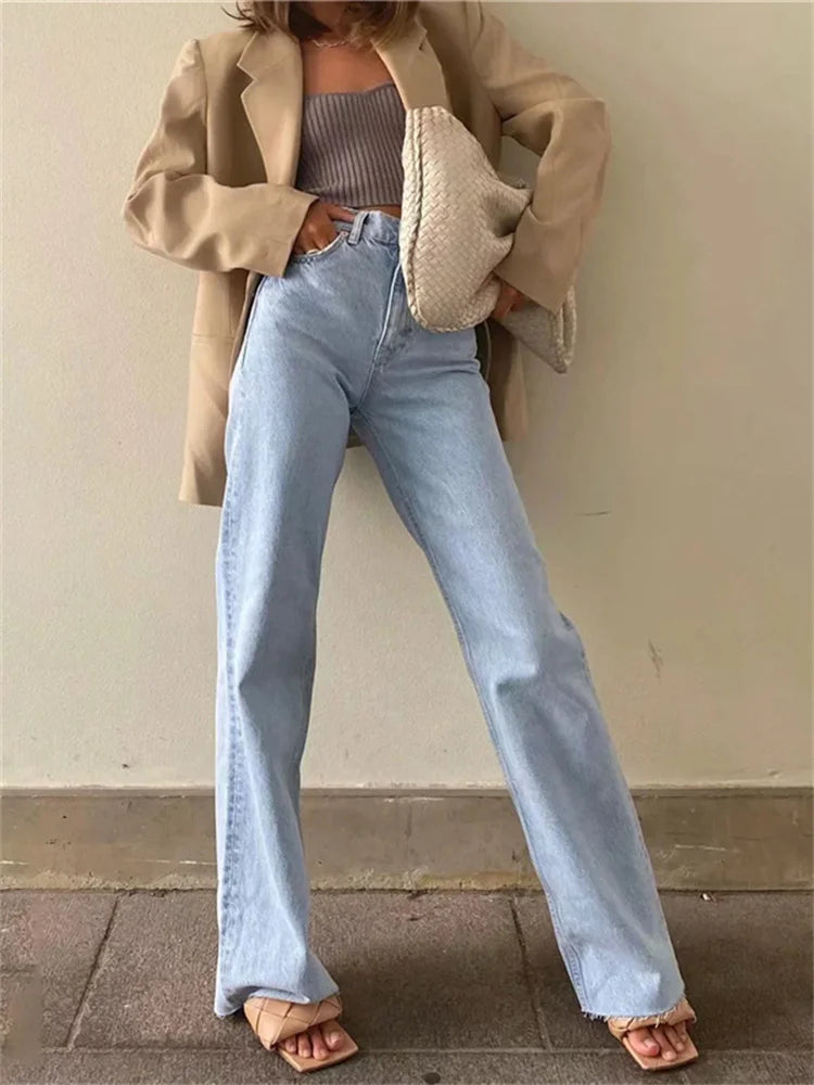 ’s Jeans Bottom Straight Leg Baggy Jeans Fall Boyfriend Long Trousers High Waist Denim Pants