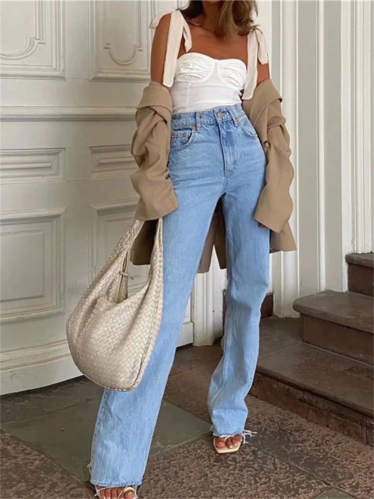 ’s Jeans Bottom Straight Leg Baggy Jeans Fall Boyfriend Long Trousers High Waist Denim Pants