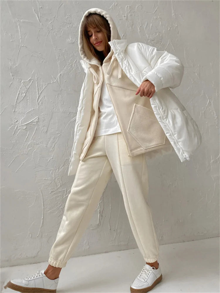 Autumn 2 Piece-set Zipper Cardigan and Straight Legg Outfits Slim Patchwork Hoodie ’s Pants Sets