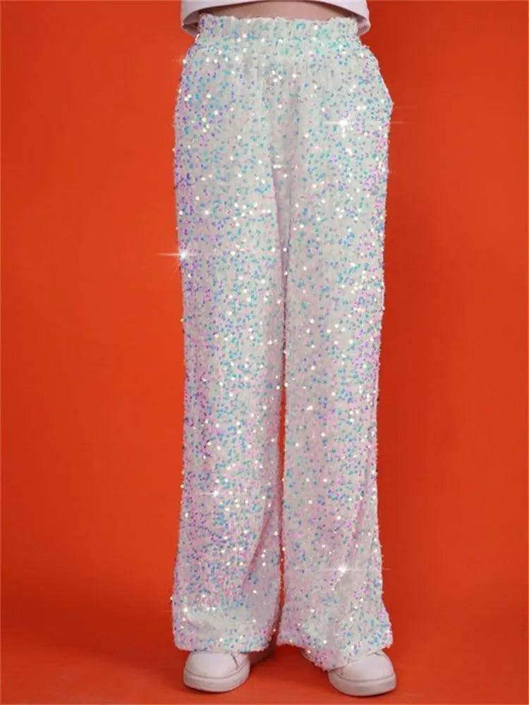 Sequin for Straight Legg Trousers High Waist Glitter Slim Wide Leg ’s Y2k Pants
