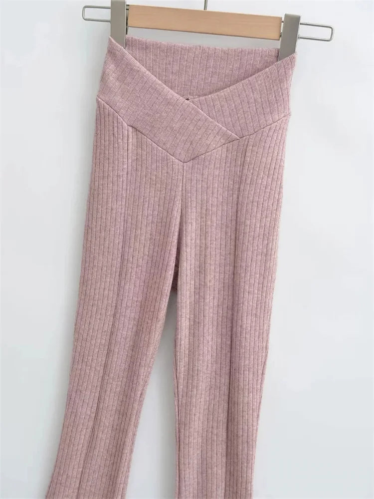 Knit Skinny Flared Trousers Split Out Trousers for Cross Low Waist White Flared Pants New