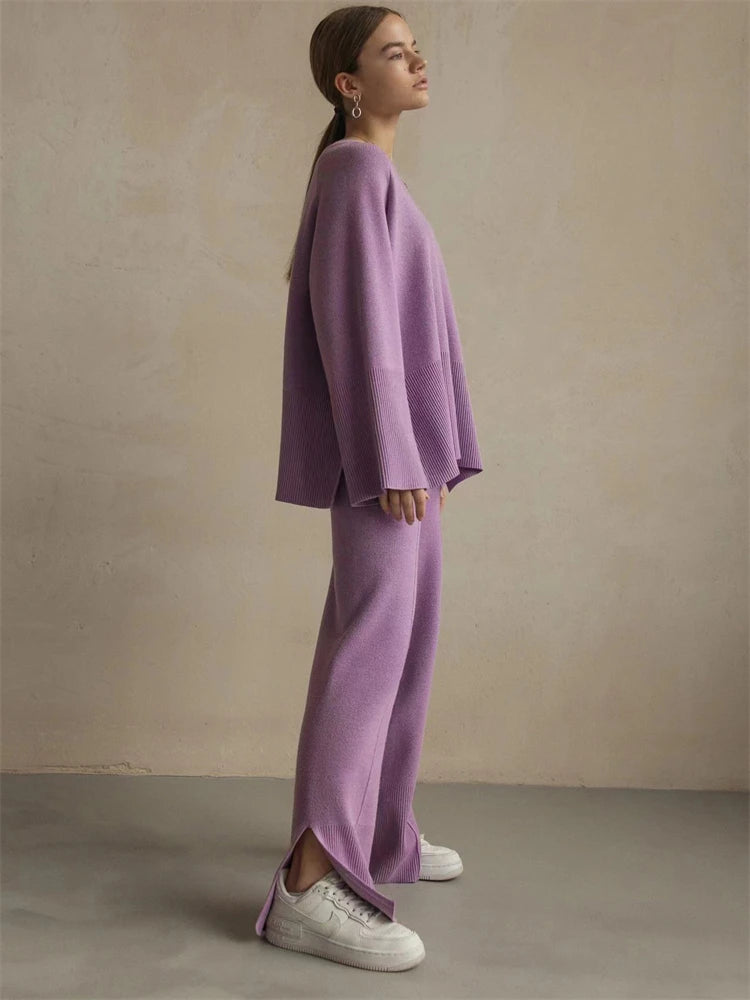 Losse Two Piece Sets Knitwear Oversized Sweater and Flared Pants Sets Knit Tracksuit Sweater Outfits