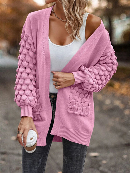 Patchwork Knit Pocket Cardigan Coat for Loose High Street Oversized Sweater Knitwear Outwear