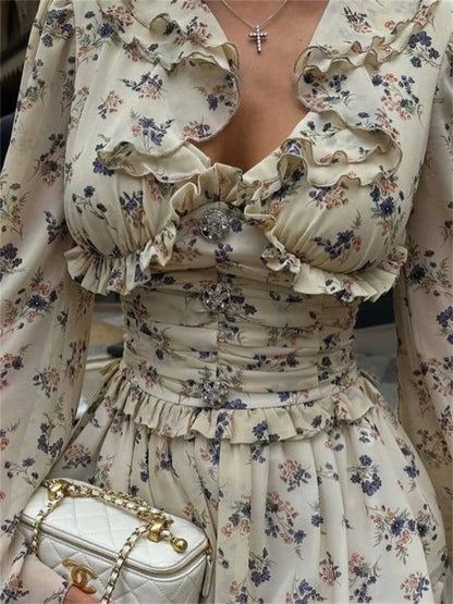 Printed Drawstring Bandage Mini Dress