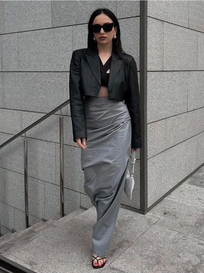 Summer for Split Y2k Pencil Skirts Bodycon High Waist Pleated Irregular Maxi Skirt