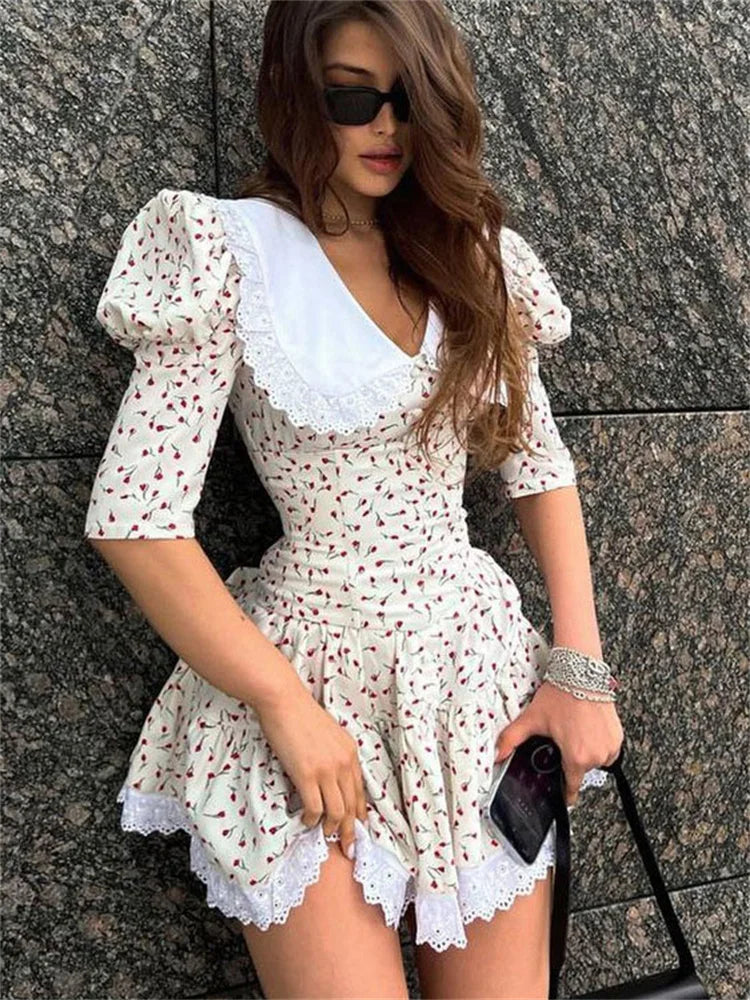 Printed Short Sleeve Mini Dress