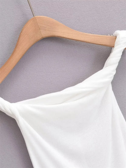 Twist Off-shoulder Slim T-shirt Patchwork Backless ’s Top Y2k Top Pleated Strapless Pullover Tee