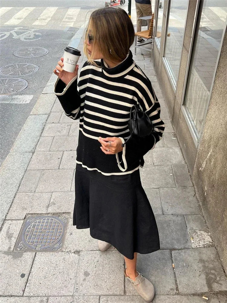 Winter ’s Striped Turtleneck Oversized Sweater – New Autumn Collection
