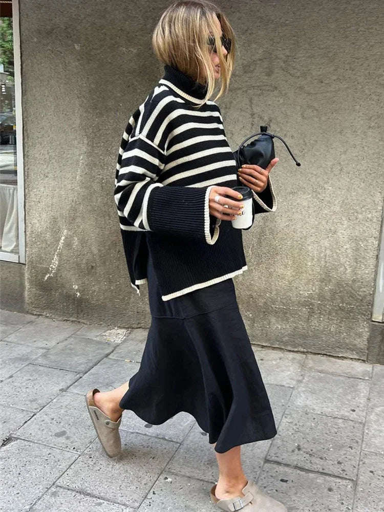 Winter ’s Striped Turtleneck Oversized Sweater – New Autumn Collection