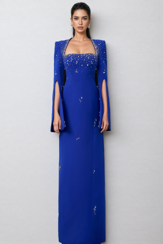 Sennad Velvet Satin Flared Sleeves Maxi Dress