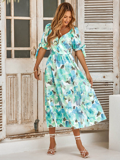 Tanya Painting Short Sleeve Maxi Dress - Turquoise