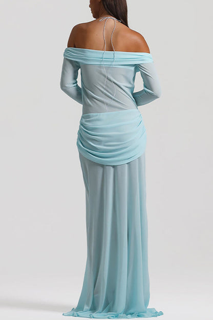 Twisted Off-shoulder Cutout Chiffon Maxi Dress