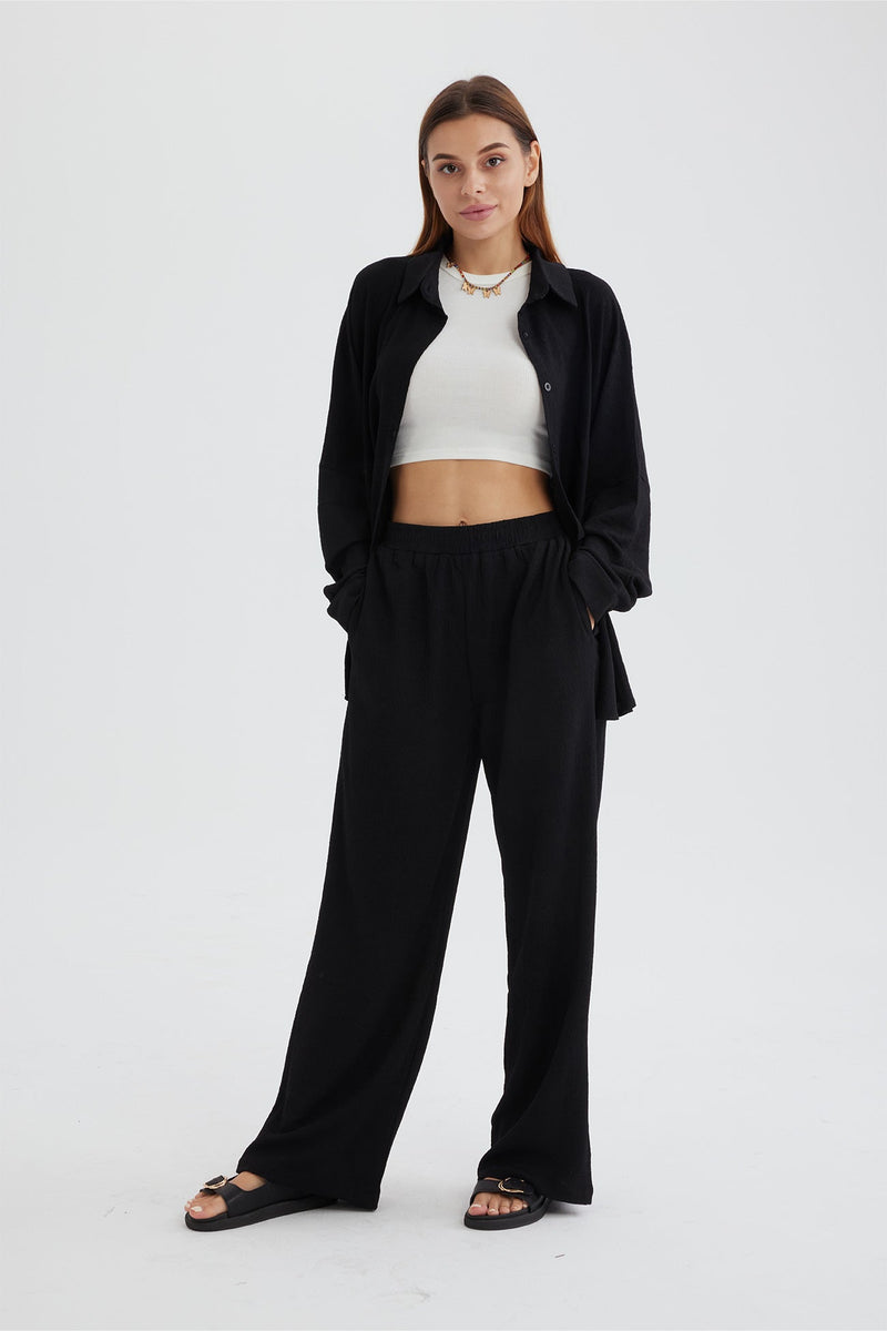 Two Piece Color Long Sleeve Shirt Long Pants Set