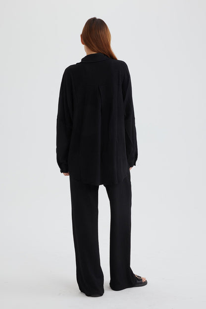 Two Piece Color Long Sleeve Shirt Long Pants Set