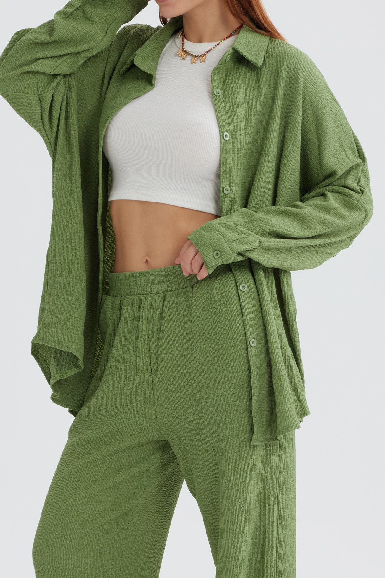 Two Piece Color Long Sleeve Shirt Long Pants Set