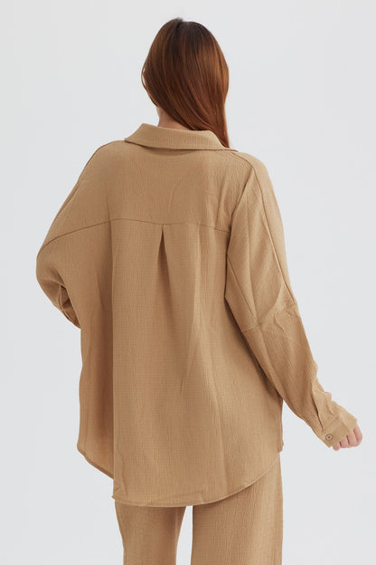 Two Piece Color Long Sleeve Shirt Long Pants Set