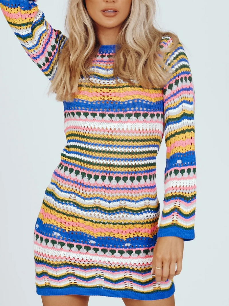Doll | Zig Zag Crochet Knit Dress - Blue