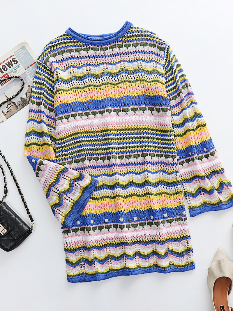 Doll | Zig Zag Crochet Knit Dress - Blue