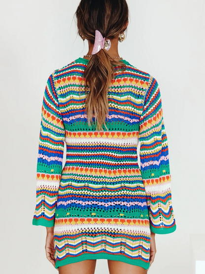 | Zig Zag Crochet Knit Dress - Green