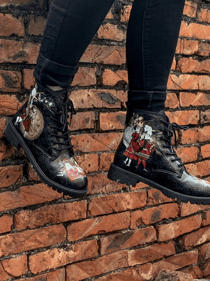 En Bloom | Fairy Tale Princess Lace-up Ankle Flat Combat Boots - Black