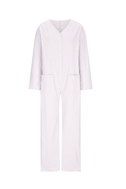 V Neck Button-up Cotton Linen Baggy Jumpsuits