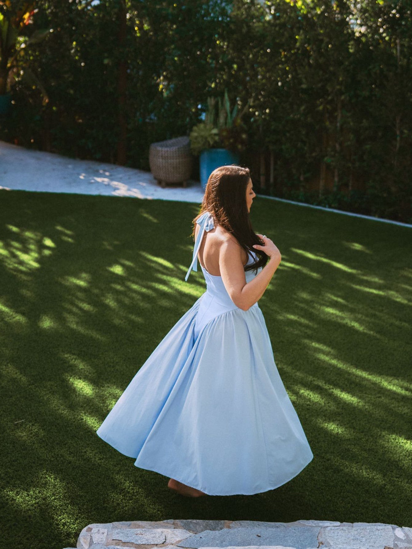 V-neck Halter Flared Hem Dress