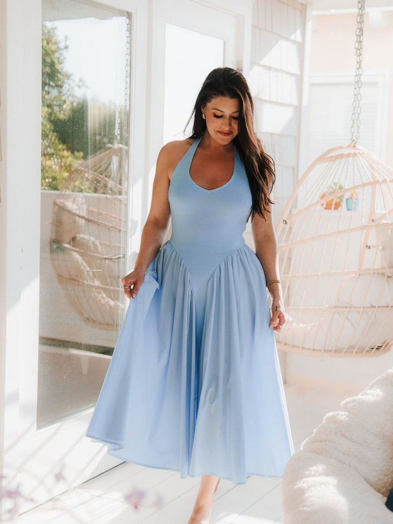 V-neck Halter Flared Hem Dress