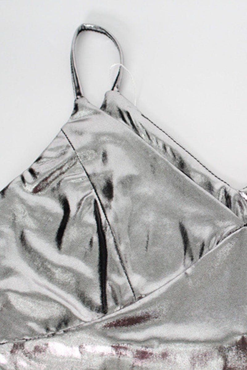 V Neck Shiny Fishtail Maxi Dress