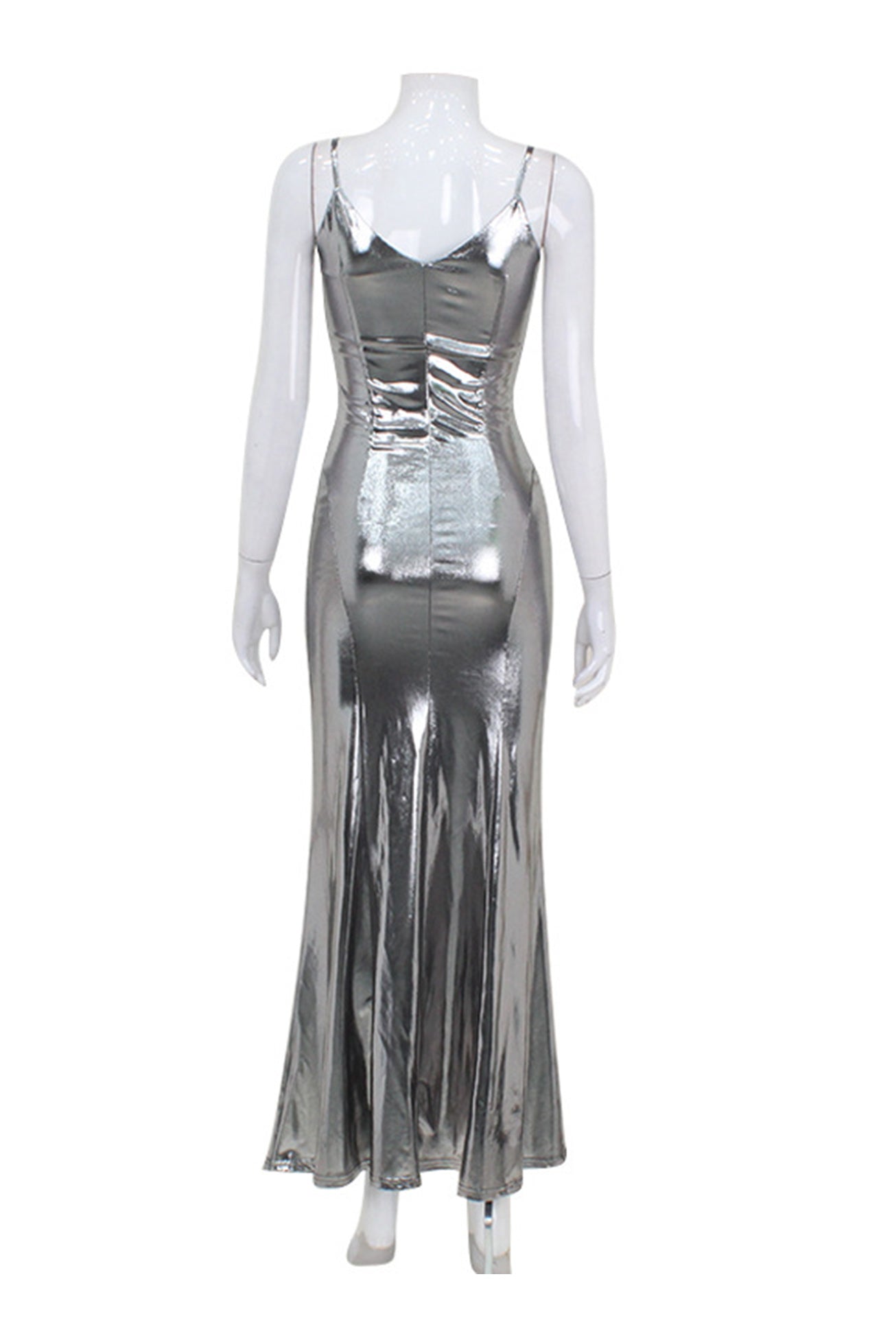 V Neck Shiny Fishtail Maxi Dress