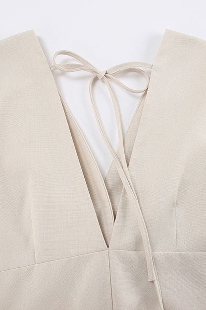 V Neck Single-breasted Cotton Linen A-line Dress