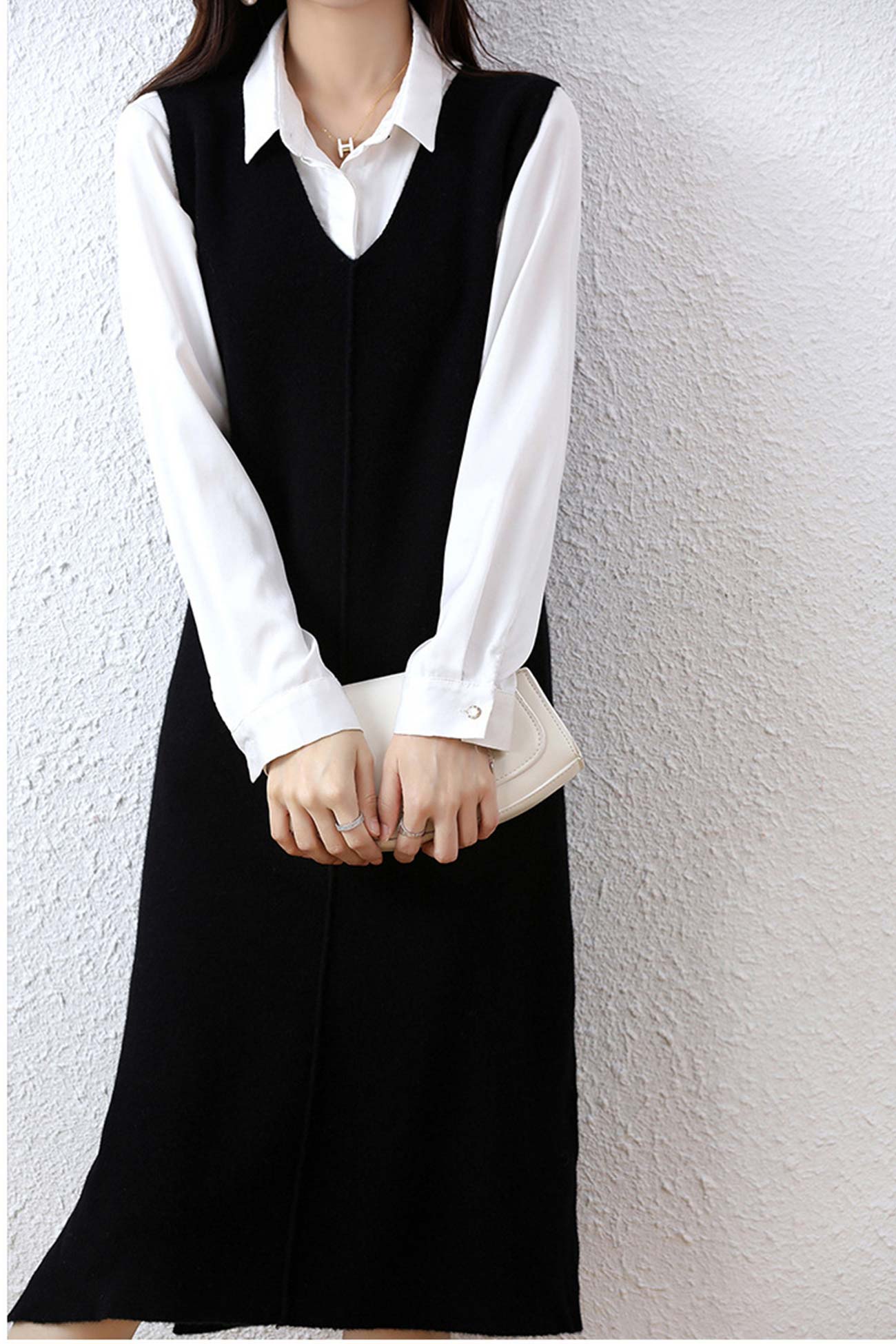 V Neck Color Wool Tank Dress