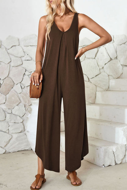 V Neck Irregular Hem Cotton Jumpsuits