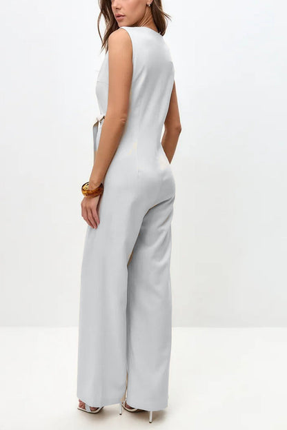 V Neck Zip-up Strappy Jumpsuits
