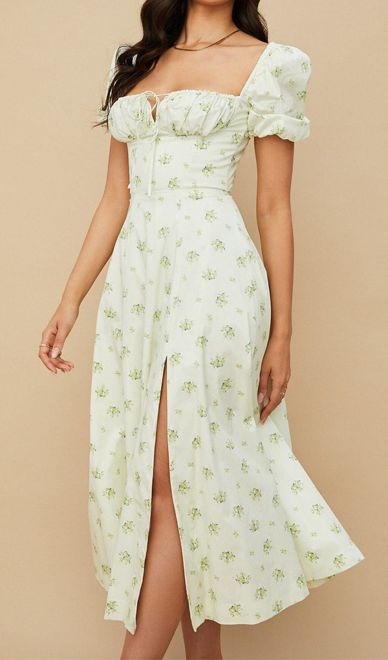 Puff Sleeve Midi Dress in White
