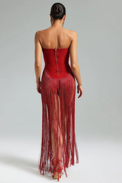 Aelia Fringe Patchwork Maxi Dress