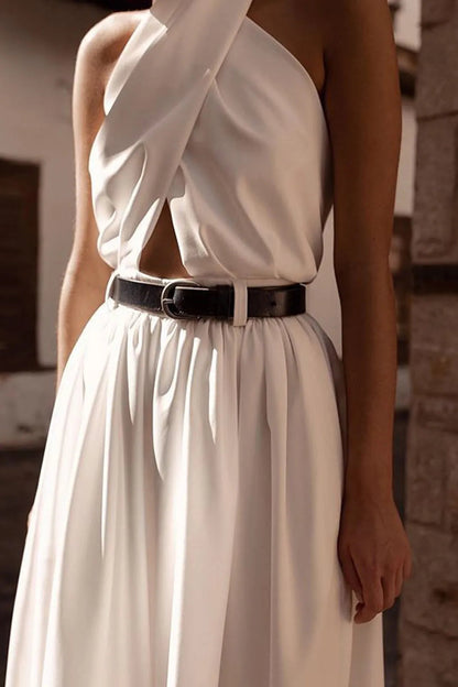 Valri White Criss Cross Halter Backless Jumpsuit Without Belt