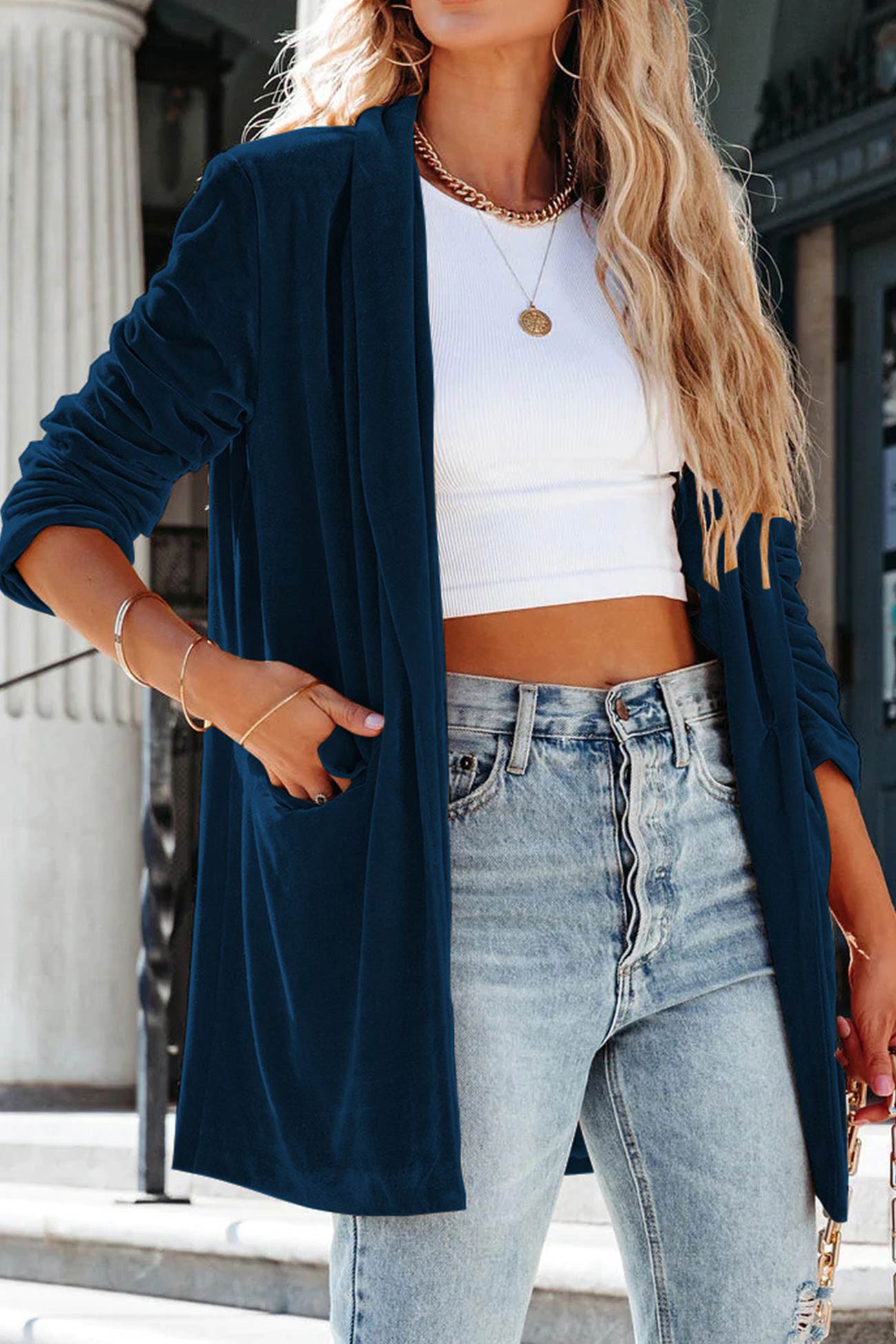 Velvet Pocketed Mid-length Coat
