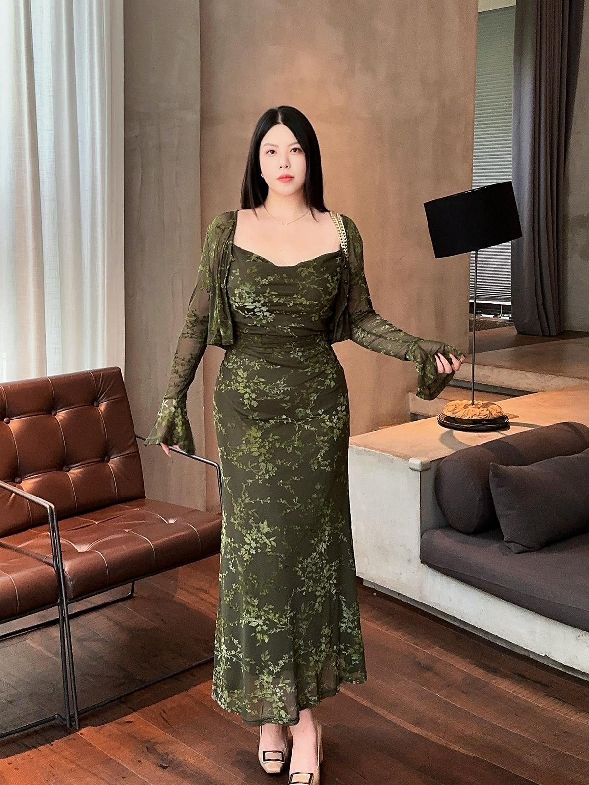 Velvet Two-piece Slip Dress Set · Plus-size Dress + Light Cardigan